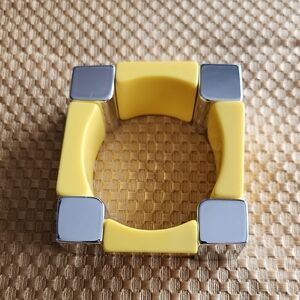 Yellow and Silver Stretch Bracelet Square Shape Geometric Chunky Bangle